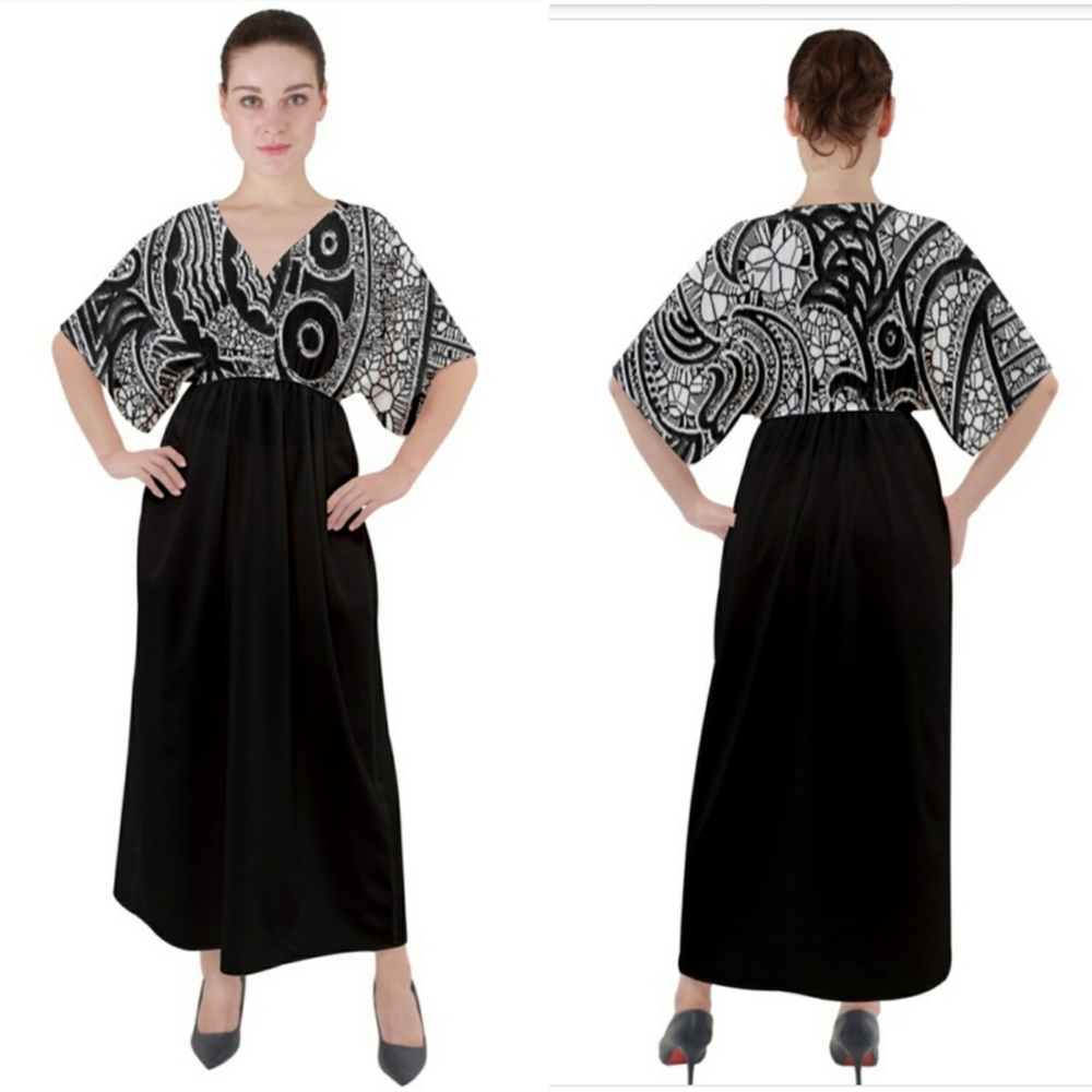 "A Lined" V-neck Boho Style Maxi